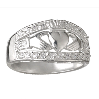 Wide Claddagh Ring CZ S2728